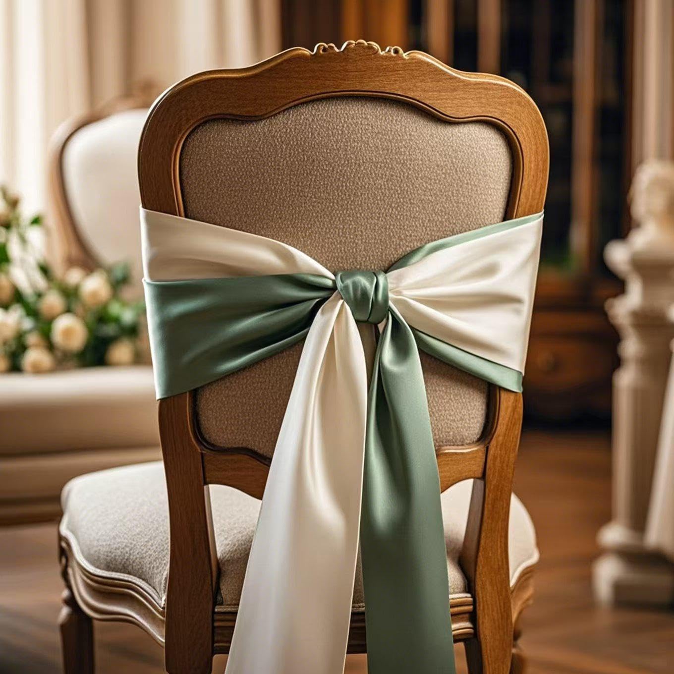 Skiennix Wedding Satin Chair Sashes - Elegant Gold Bows for Events | 7x108 Inch, Pack of 50