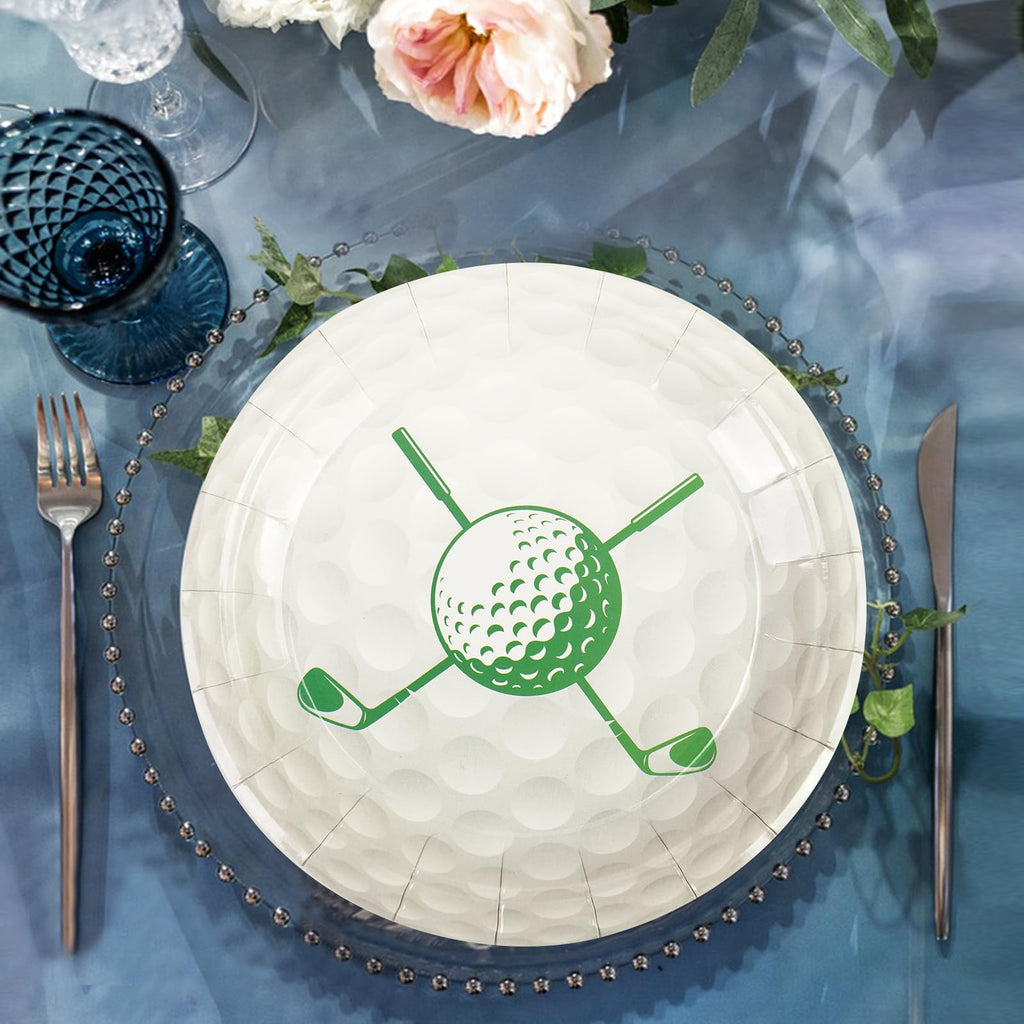 PUEVENYI 50PCS Golf Party Paper Plates - 7Inch Round Dessert Plates for Cake Fruit Salad Pizza Disposable Sport Themed Decoration Supplies for Golf Fan Sports Event, Birthday Party