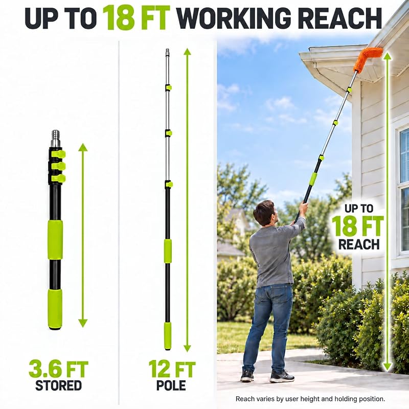 Telescoping Christmas Light Pole with Hook, Duster & Gloves 12 ft