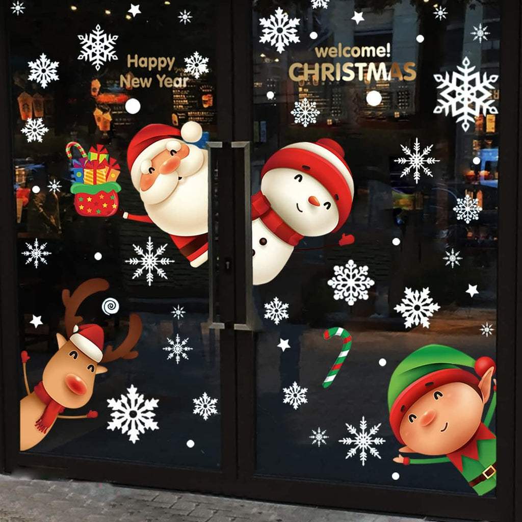 XIMISHOP Christmas Snowflake Window Clings - 82PCS Indoor Holiday Decals for Glass | Santa & Reindeer Designs
