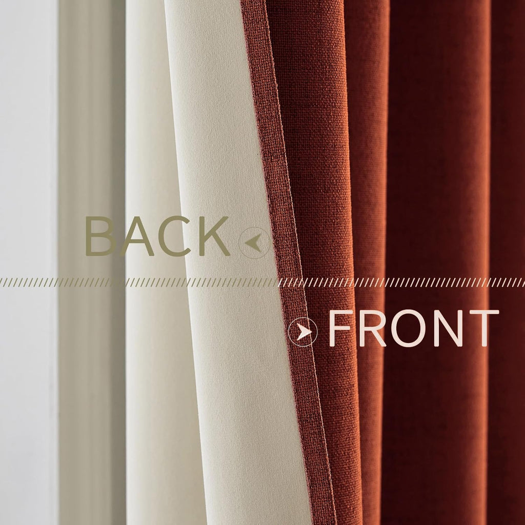 MIULEE Blackout Linen Curtains - 100% Thermal Insulated Burnt Orange Drapes | 52 x 90 Inch (2 Panels)