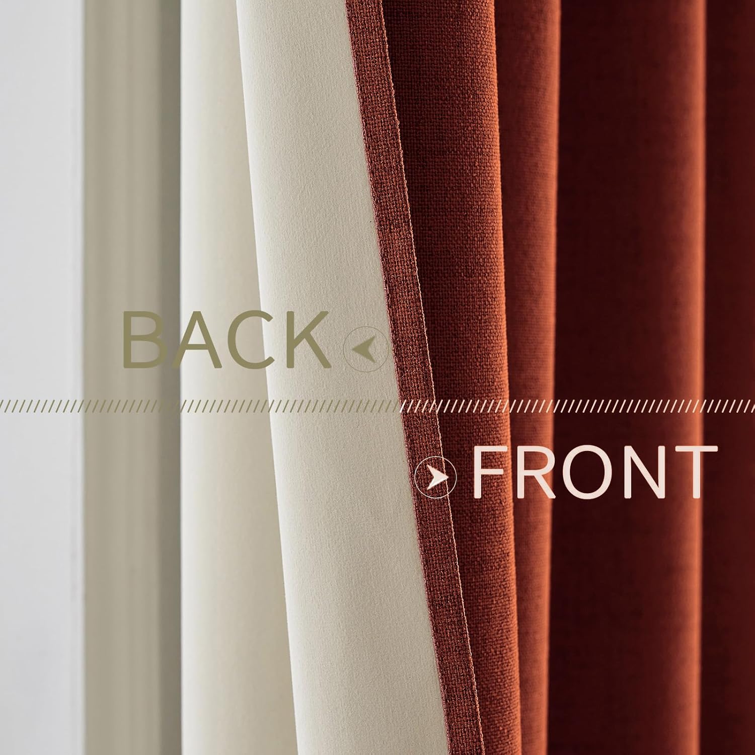 MIULEE Blackout Linen Curtains - 100% Thermal Insulated Burnt Orange Drapes | 52 x 90 Inch (2 Panels)