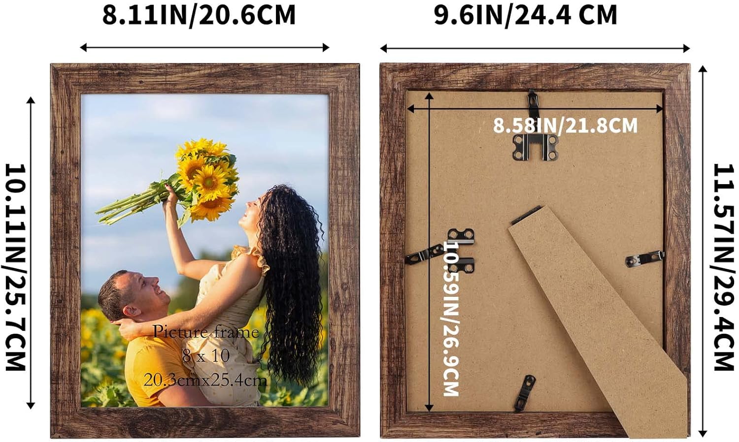 PETAFLOP 8x10 Picture Frame Set of 7 - Rustic Wall & Tabletop Display for 8x10 Photos