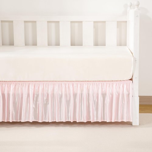 Counfeisly Blush Pink Satin Crib Bed Skirt, 52" x 28" with 14" Drop Silky Soft Baby Crib Skirt for Baby Girls or Boys, Fit for Standard Crib & Toddler Bedding