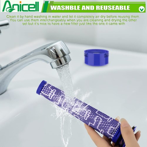 Anicell V8 Filter Replacement Compatible with Dyson V7 V8 Animal V8 Absolute V8 Motorhead Origin SV10 V7 Animal V7 Cordless Stick Vacuum, 2 HEPA Post Filters+2 Pre Filters, Part 965661-01 & 967478-01