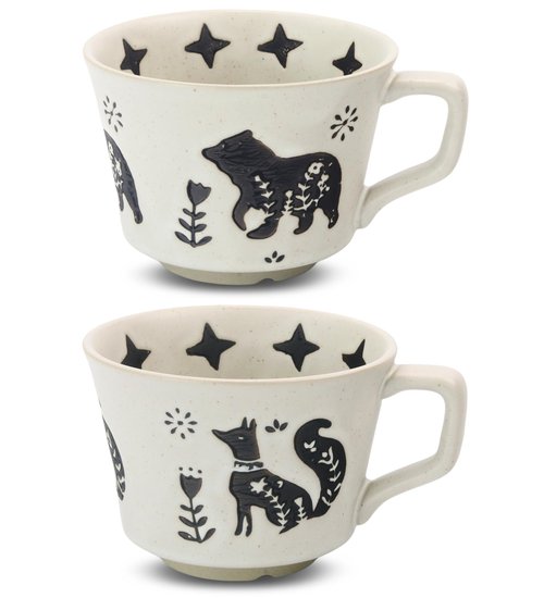 LINVIA Ceramic Coffee Mug, 12 oz Small Novelty Unique Teacup with Handle, Stoneware Cup for Tea Mocha Latte Cappuccino (Set of 2, Fox and Bear)