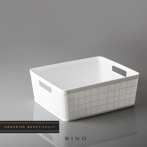 BINO Woven Plastic Basket - Medium White 4-Pack | Stylish Home Organization & Space-Saving Storage