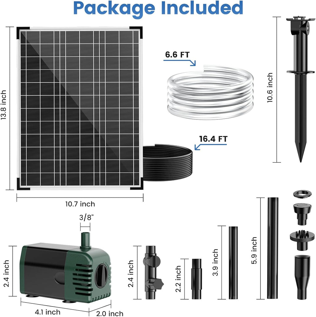 NFESOLAR 20W Solar Fountain Pump - 160GPH Solar Powered Water Pump with Adjustable Flow & 16.4FT Cord for Ponds, Gardens, and Bird Baths
