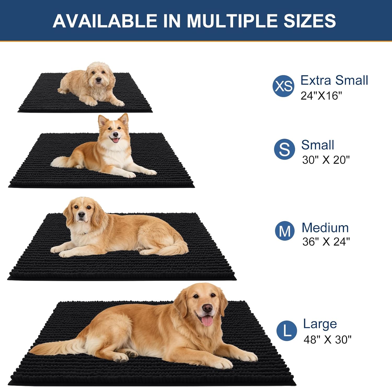 OLANLY Dog Door Mat - Ultra Absorbent Chenille Mud Doormat | Non-Slip, Washable, 30x20, Black