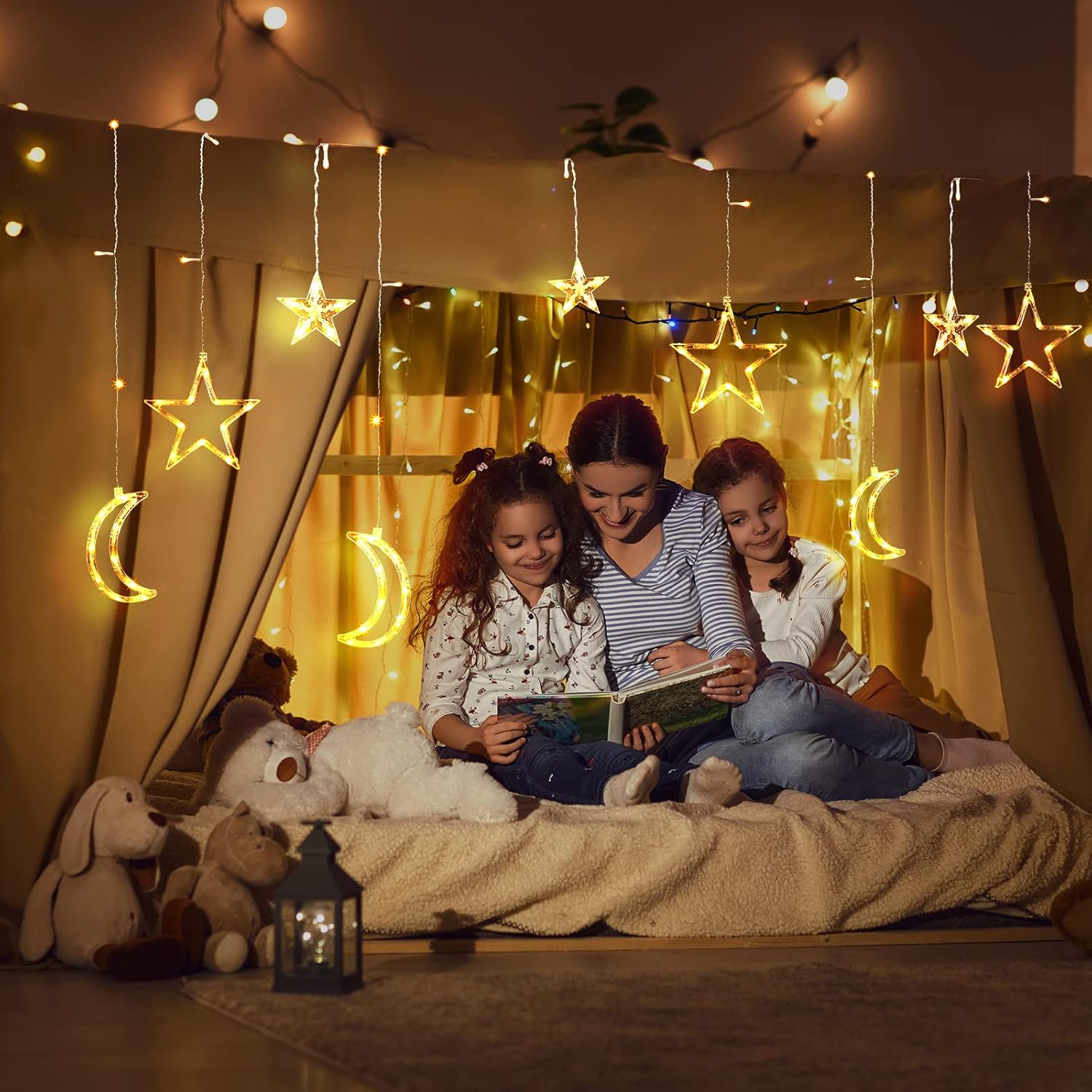 Riakrum LED Star and Moon String Lights - 11.48 ft Warm White Fairy Lights for Bedroom | Waterproof Decor