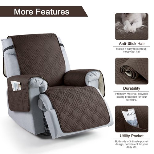 TAOCOCO Waterproof Recliner Chair Covers 30 Inch Wide, Oversized Recliner Covers for Recliner Chair with Pocket, Recliner Slipcovers with Straps Furniture Protector for Kids Pets (30'', Chocolate)