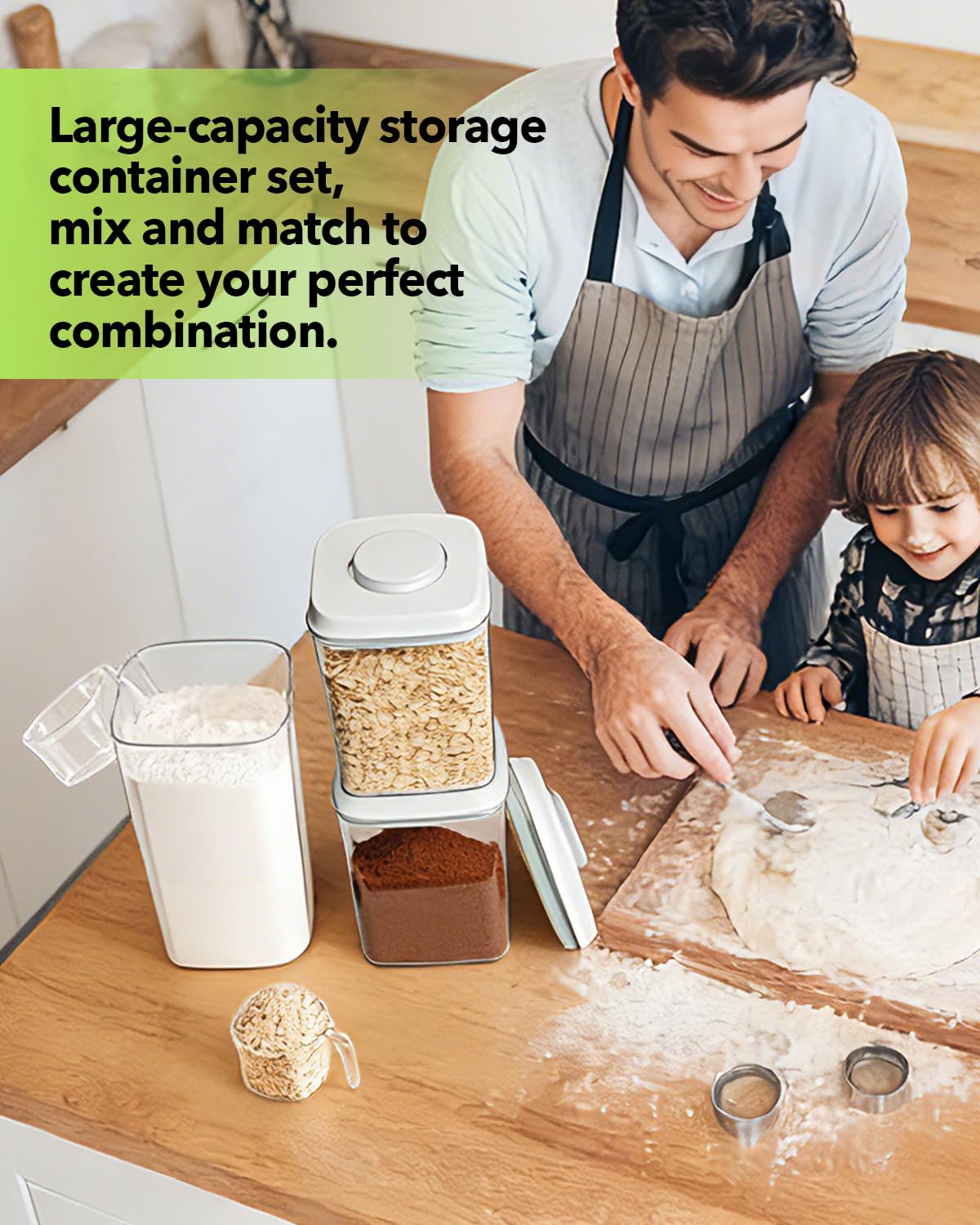 EQI Airtight Food Storage Containers Set with One-Touch Lid, 2-Pack (2.8 QT / 2.65 L) Stackable PET, Best for Cereal, Flour, Rice & Baking Organizers.