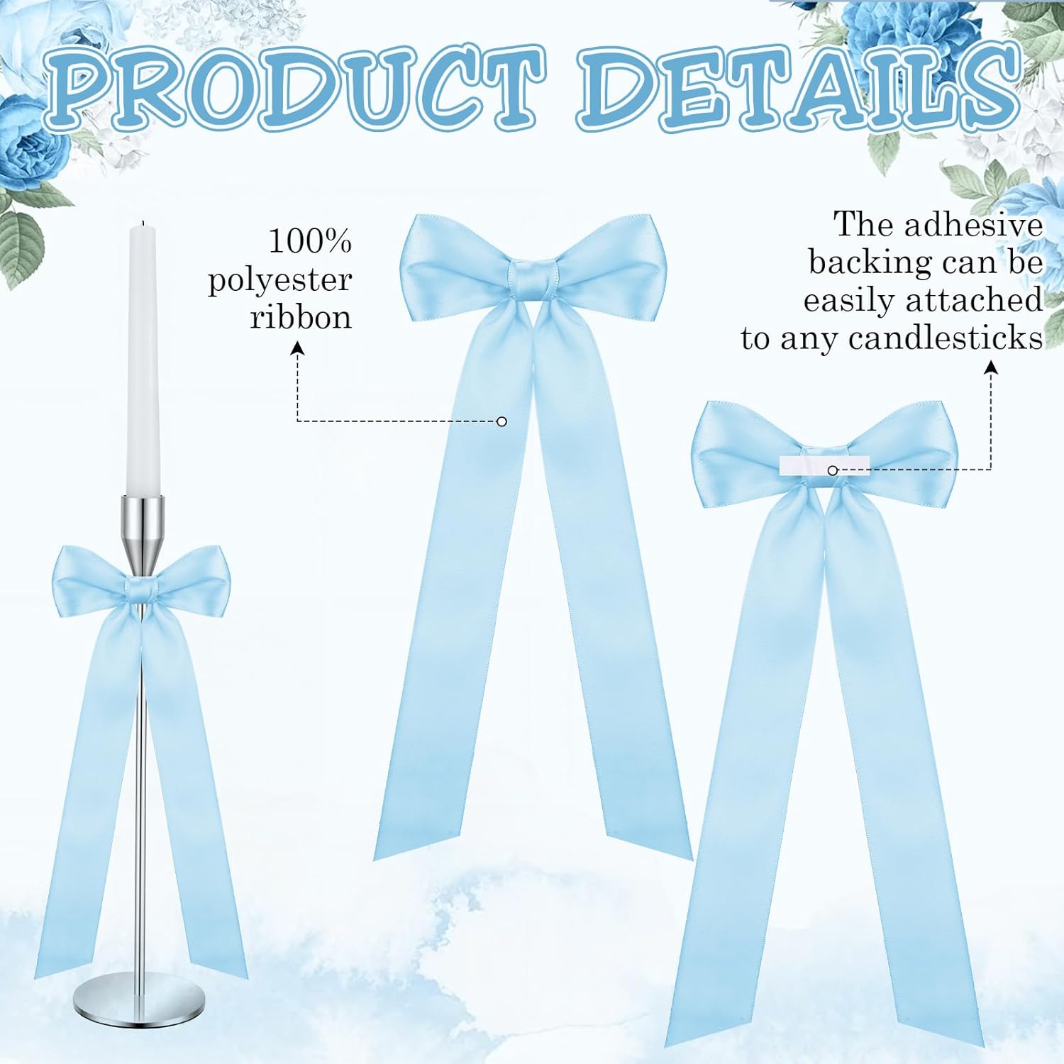 Teenyyou 12 Pcs Light Blue Candlestick Bows | 13-Inch Large Coquette Table Decor & Gift Wrapping