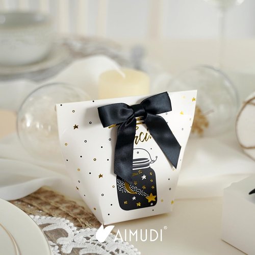 AIMUDI Black Satin Bows - 3.5" Premade Twist Tie Bows for Gift Wrapping & Party Decor | 50 Pack