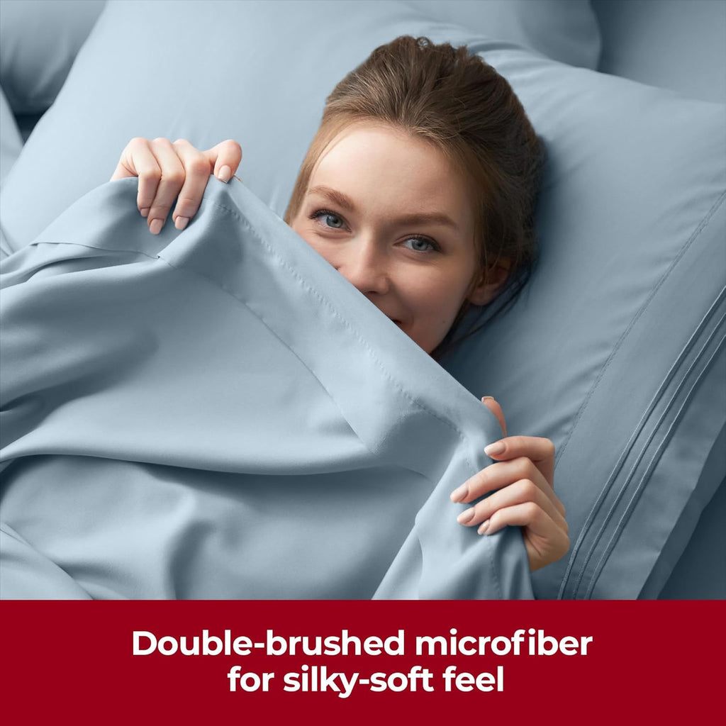 Mellanni Extra Deep Twin Sheets - Hotel Luxury Ultra Soft Cooling Bedding - Wrinkle & Stain Resistant (Twin, Spa Blue)