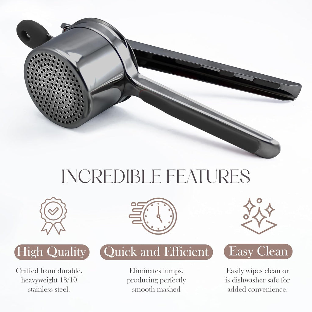 Bellemain 15 oz Black Potato Ricer - Heavy-Duty Stainless Steel Masher for Perfect Mashed Potatoes