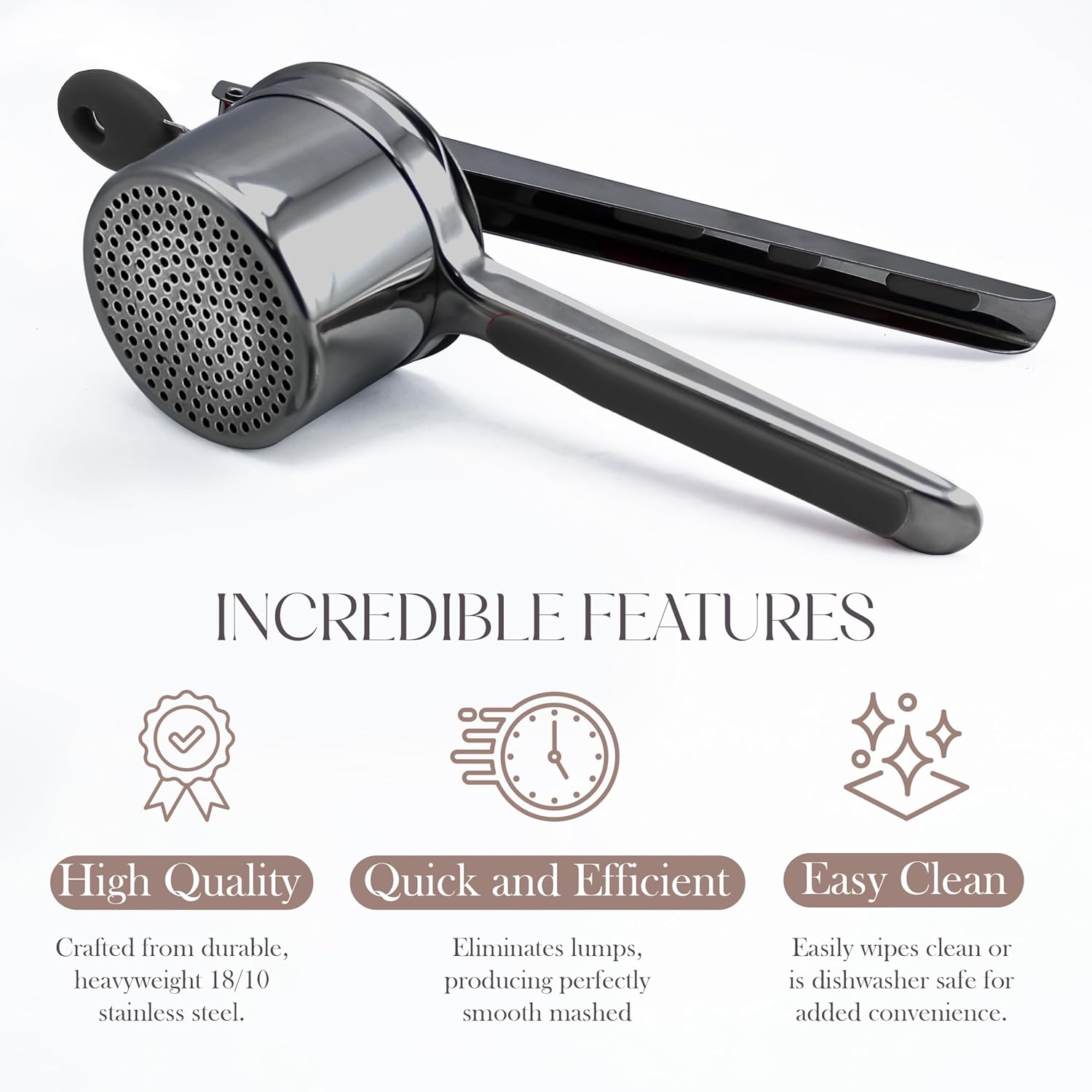 Bellemain 15 oz Black Potato Ricer - Heavy-Duty Stainless Steel Masher for Perfect Mashed Potatoes