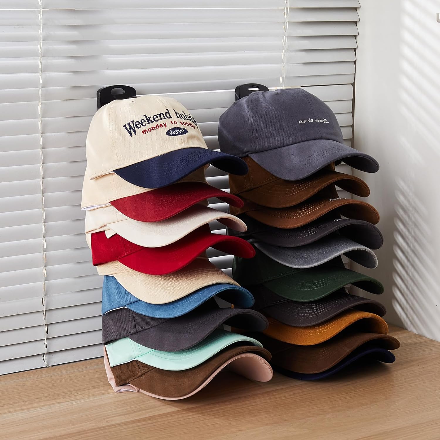 MACOPRO Hat Organizer - Wall-Mounted Baseball Cap Rack | 2 Pack Storage Solution for Up to 40 Hats
