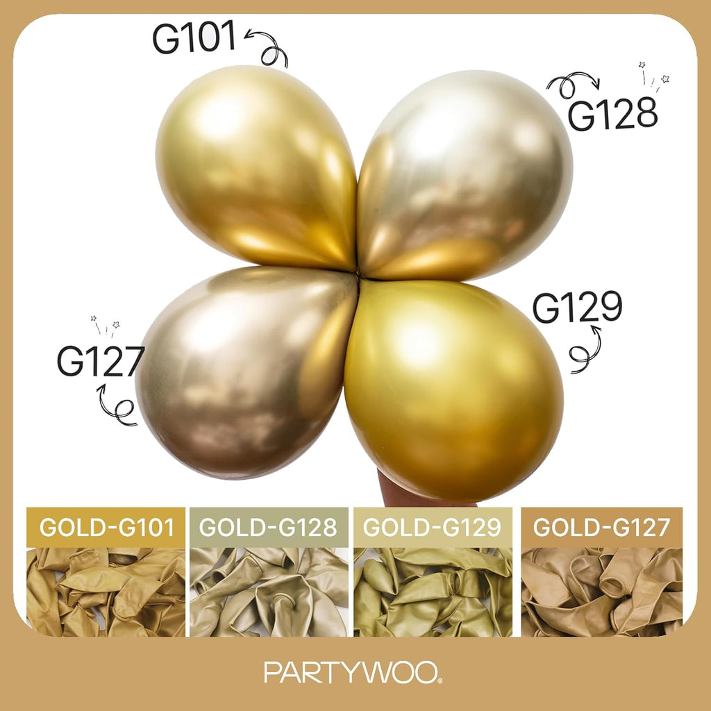 PartyWoo Metallic Gold Balloon Arch Kit - 92pcs in Various Sizes for Birthday, Graduation & Wedding Decor