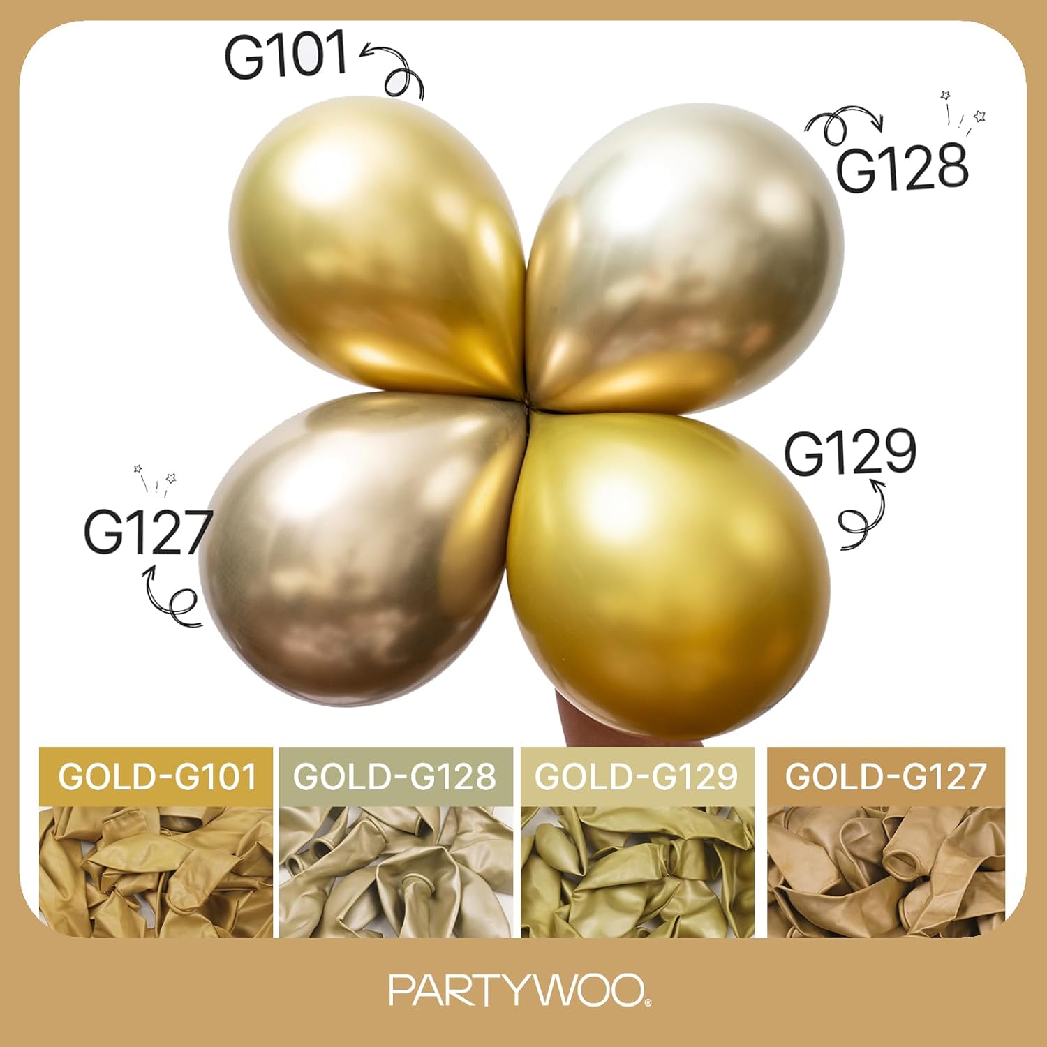 PartyWoo Metallic Gold Balloons - 128-Piece Chrome Balloon Arch Kit for Birthday & Wedding Decor | 5-18 Inch Sizes