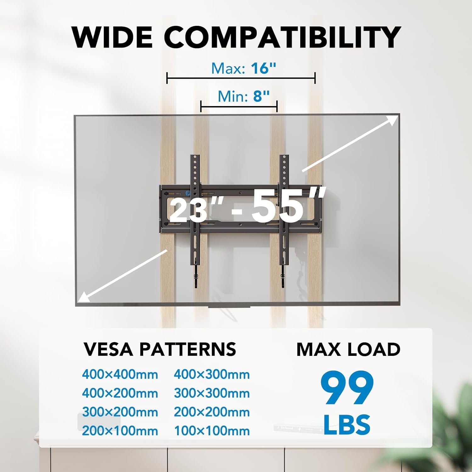 Pipishell Tilt TV Wall Mount Bracket - Low Profile for 23-55 Inch TVs | Anti-Glaring, Max VESA 400x400mm