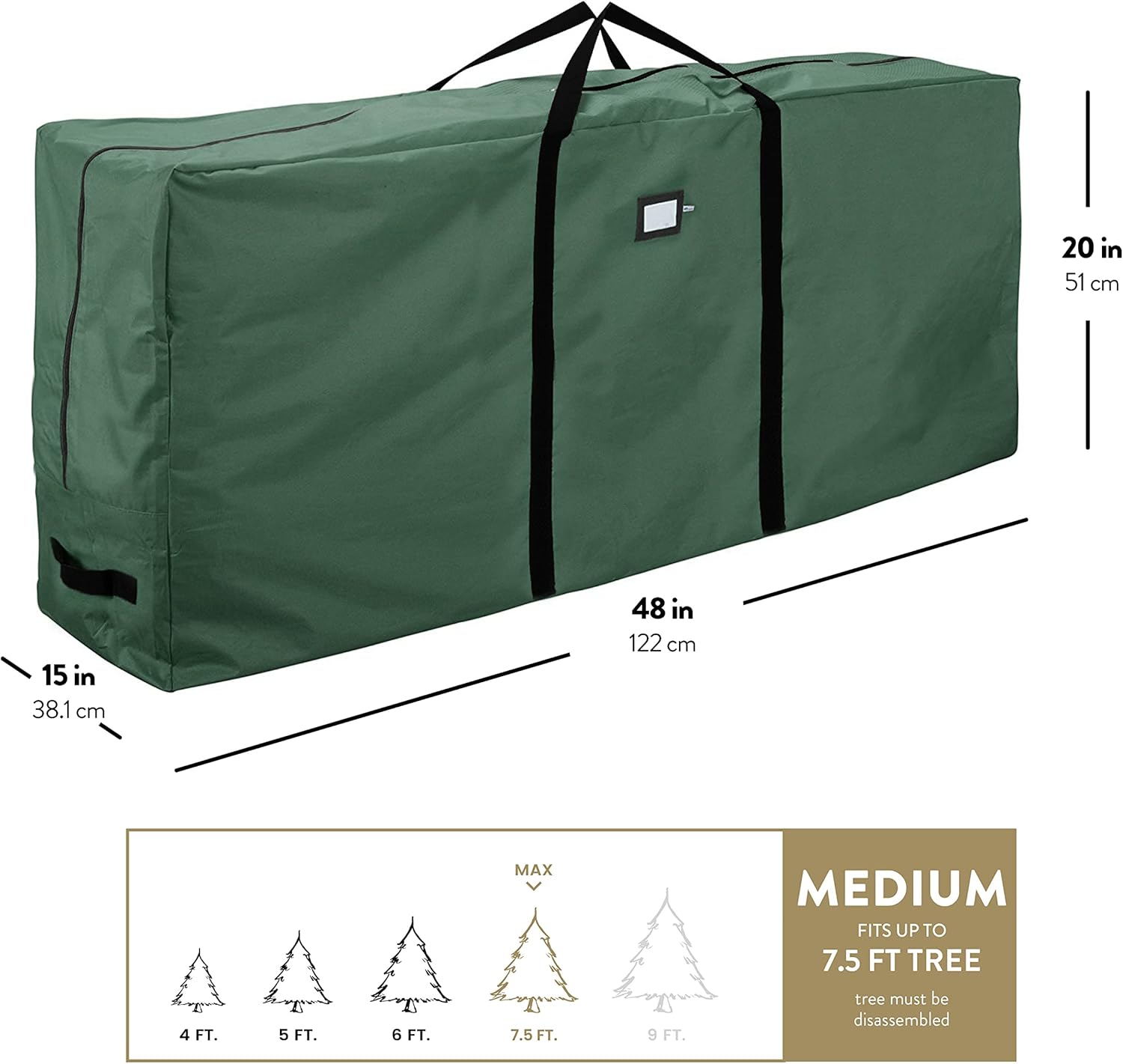ZOBER Christmas Tree Storage Bag - 600D Oxford Fabric for 7.5 Ft Trees - Waterproof & Tear-Proof - Durable Handles, Card Slot - Green