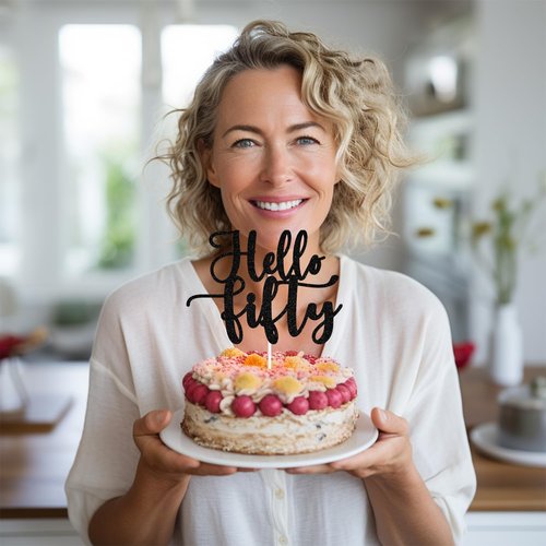 Hello Fifty | 50 & Fabulous Cake Topper - Celebrate 50 Years with Stylish Party Decorations