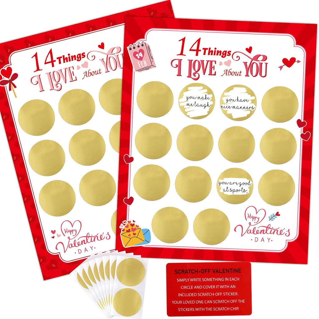 WorldBazaar Scratch Off Cards - 14 Things I Love About You | Valentine's Day Gift Set (2 Pcs)