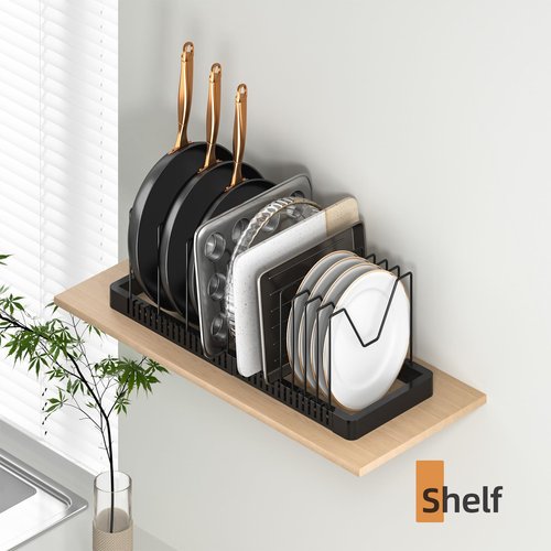 PanPanPal Pots and Pans Organizer under Cabinet, Expandable Pot Lid Organizer Holder with 12 Adjustable Compartment, Pan Organizers inside Cabinet for Lids, Bakeware, Kitchen Storage Pot Rack, Black