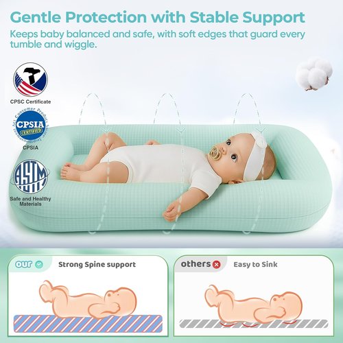Baby Lounger for Newborns by [Brand Name] - Adjustable Infant Nest with Breathable Fabric & 3D Support | Portable Blue Lounger for 0-24 Months