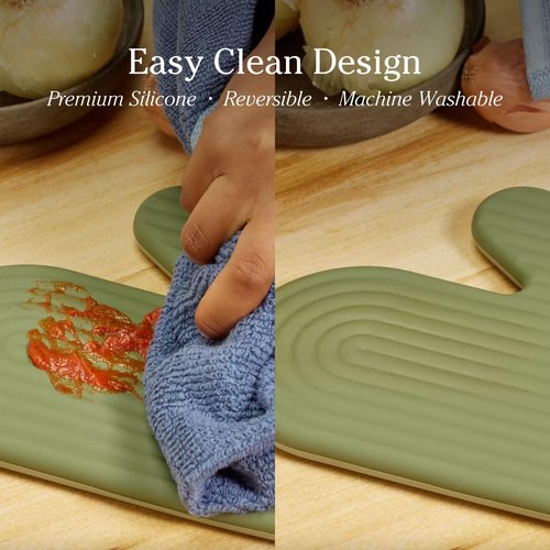 Hot Mitts - Premium Silicone & Cotton Twill Oven Mitts | Heat Resistant Up to 550°F | Set of 2, Blue Salt