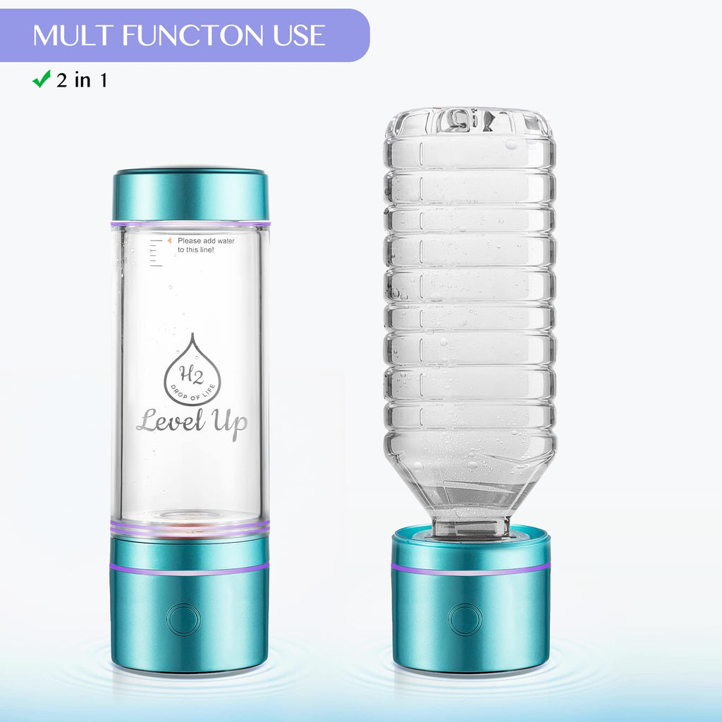 LevelUpWay - Improved Hydrogen Water Bottle Generator – Up to 4000 PPB Pure Hydrogen Water – Dual Chamber SPE PEM Technology – Blue – Enhanced Hydration Solution