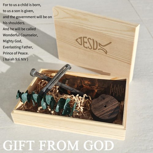 LeMeeOly Jesus Christ Crucifixion Nail Metal Cross - Elegant Religious Gift for Mom & Baptism | Solid Wood Base