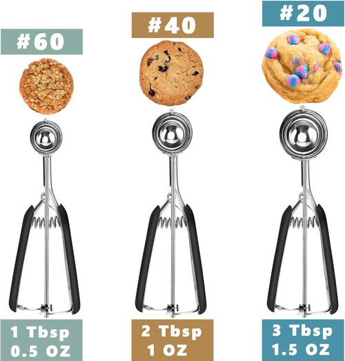 HOMURE Cookie Scoop Set - 3-Piece Stainless Steel Scoops with Non-Slip Grip for Baking & Ice Cream
