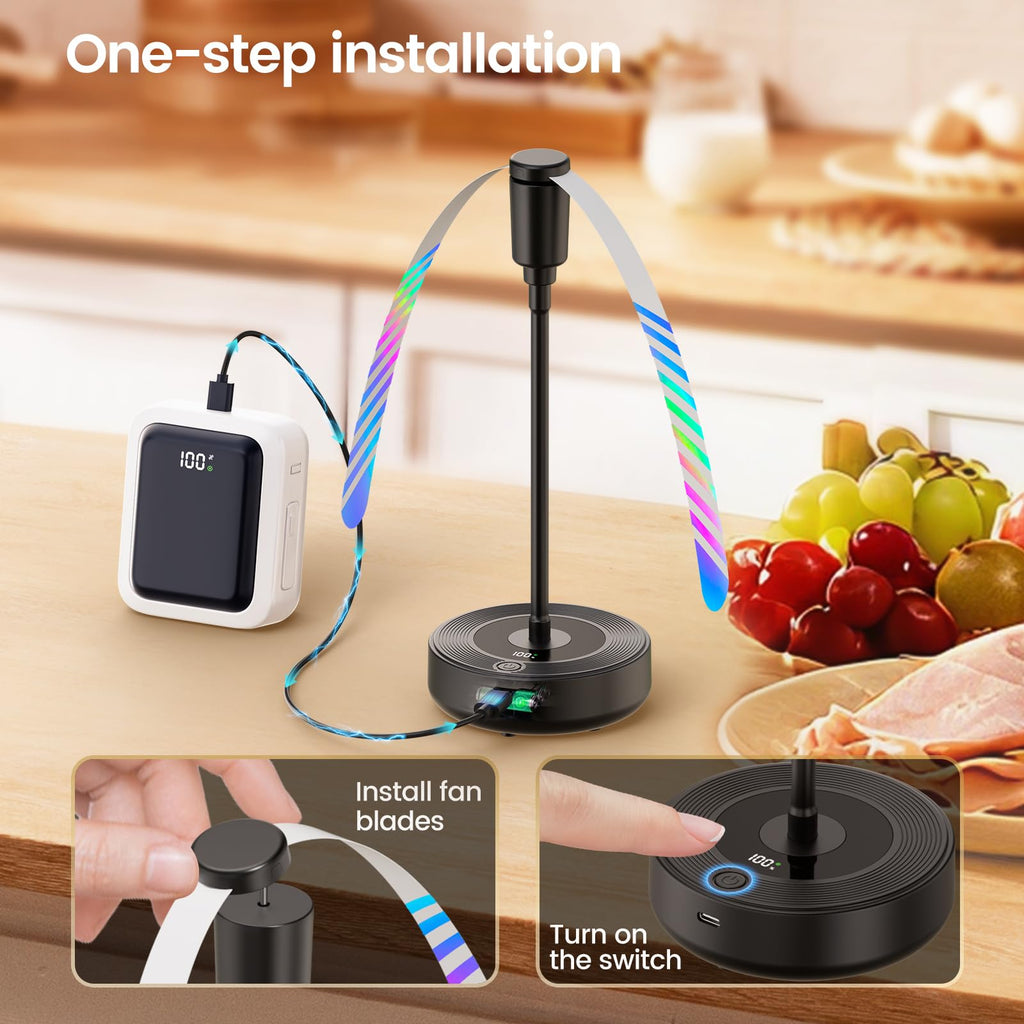 TriPole Fly Fans for Tables, 2000mAh Rechargeable Battery Operated Food Fan Lasts 20 Hrs with LED Display, Portable Fly Table Fan Indoor Outdoor for Picnic, Party, BBQ, Kitchen, Patio, 4 Pack