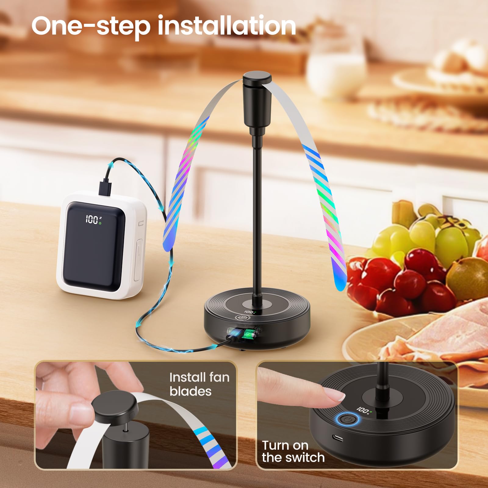 TriPole Fly Fans for Tables, 2000mAh Rechargeable Battery Operated Food Fan Lasts 20 Hrs with LED Display, Portable Fly Table Fan Indoor Outdoor for Picnic, Party, BBQ, Kitchen, Patio, 4 Pack