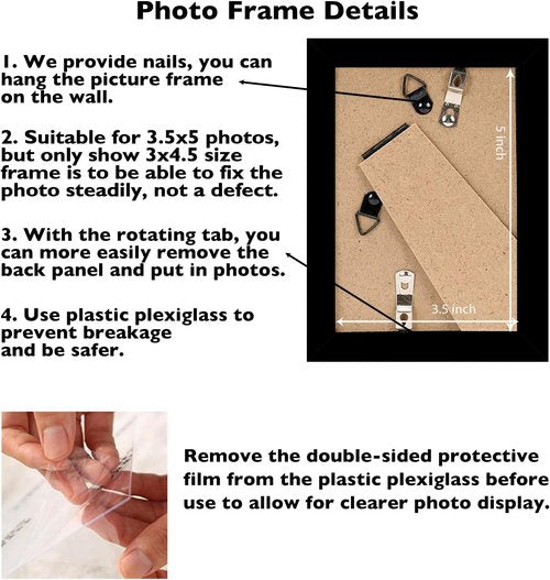 JCJMY Picture Frame - 3.5x5 Black Wall & Tabletop Display | Shatter-Resistant Plexiglass