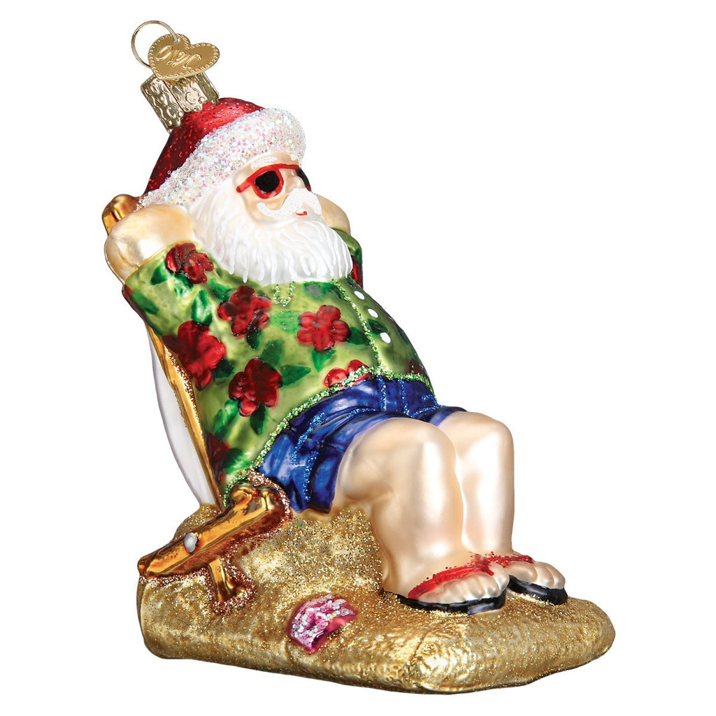 Old World Christmas Sunning Santa Glass Blown Ornament for Christmas Tree, Handcrafted Holiday Decoration, Santa Collection