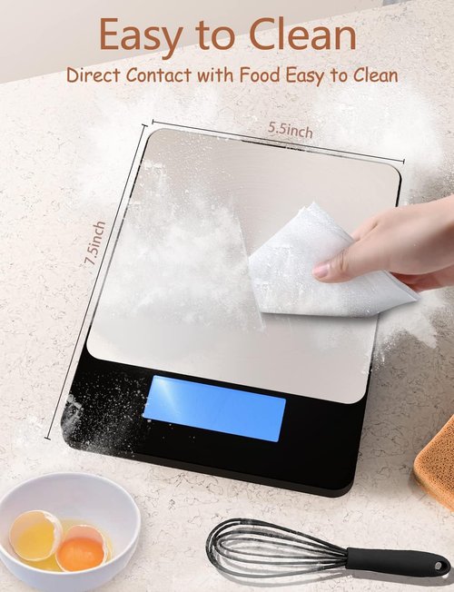 Food Scale - Skiennix 33lb Digital Kitchen Scale | Rechargeable 304 Stainless Steel for Meal Prep & Baking - Black