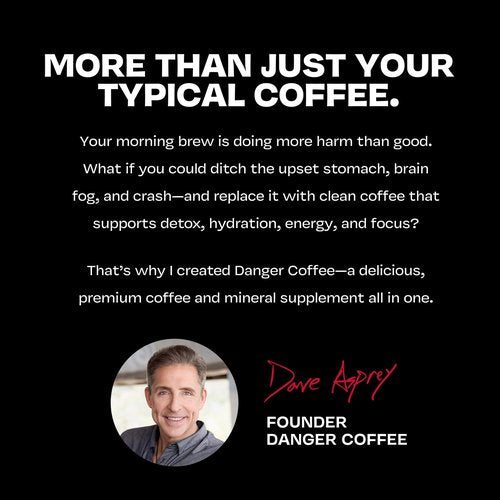 Danger Coffee by Dave Asprey, Remineralized, Mold Free & Lab Tested Swiss Water Decaf Ground Coffee, Medium Roast, Decaffeinated 10.9 Ounce