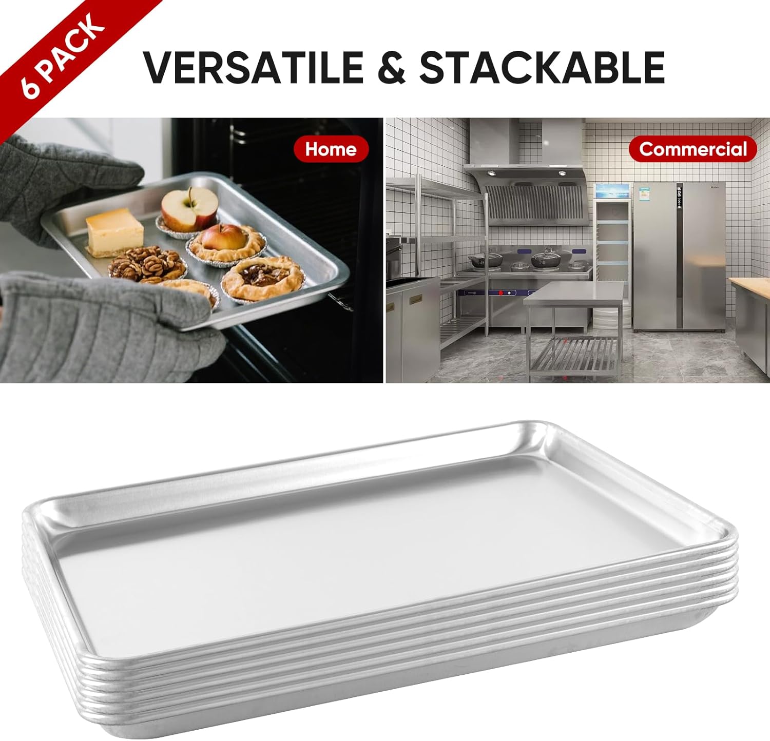 TENUP Aluminum Half Sheet Pan - Heavy Duty 18" x 13" Baking Tray with Reinforced Rim, Warp-Resistant & Rust-Free