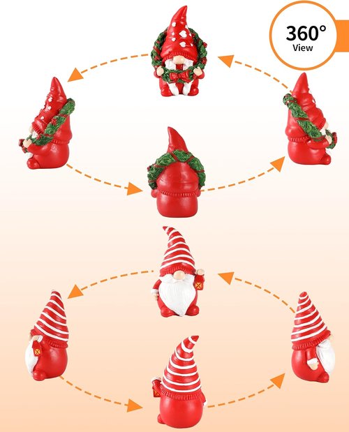 iStatue Set of 2 Resin Christmas Gnomes - Adorable Hand-Painted 4.3'' Tomte Figurines for Home & Garden Decor