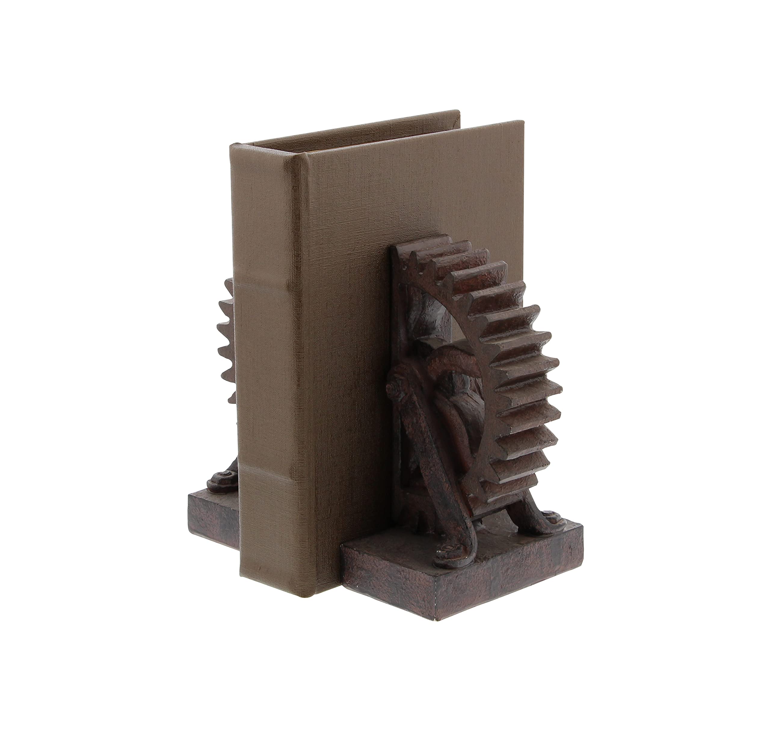 Deco 79 Polystone Decorative Bookends Gear Non Skid Bookends, Set of 2 Office Bookends5"W, 7"H, Brown