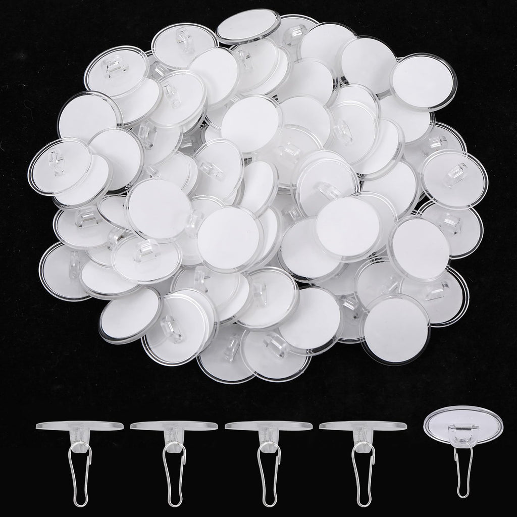 Aeaocvo 100 Pack Ceiling Hooks Adhesive Removable Transparent Wall Hanger with Hooks, 0.79” Small Disc Sticky Ceiling Hooks for Festival Wedding Halloween Christmas Party Decor