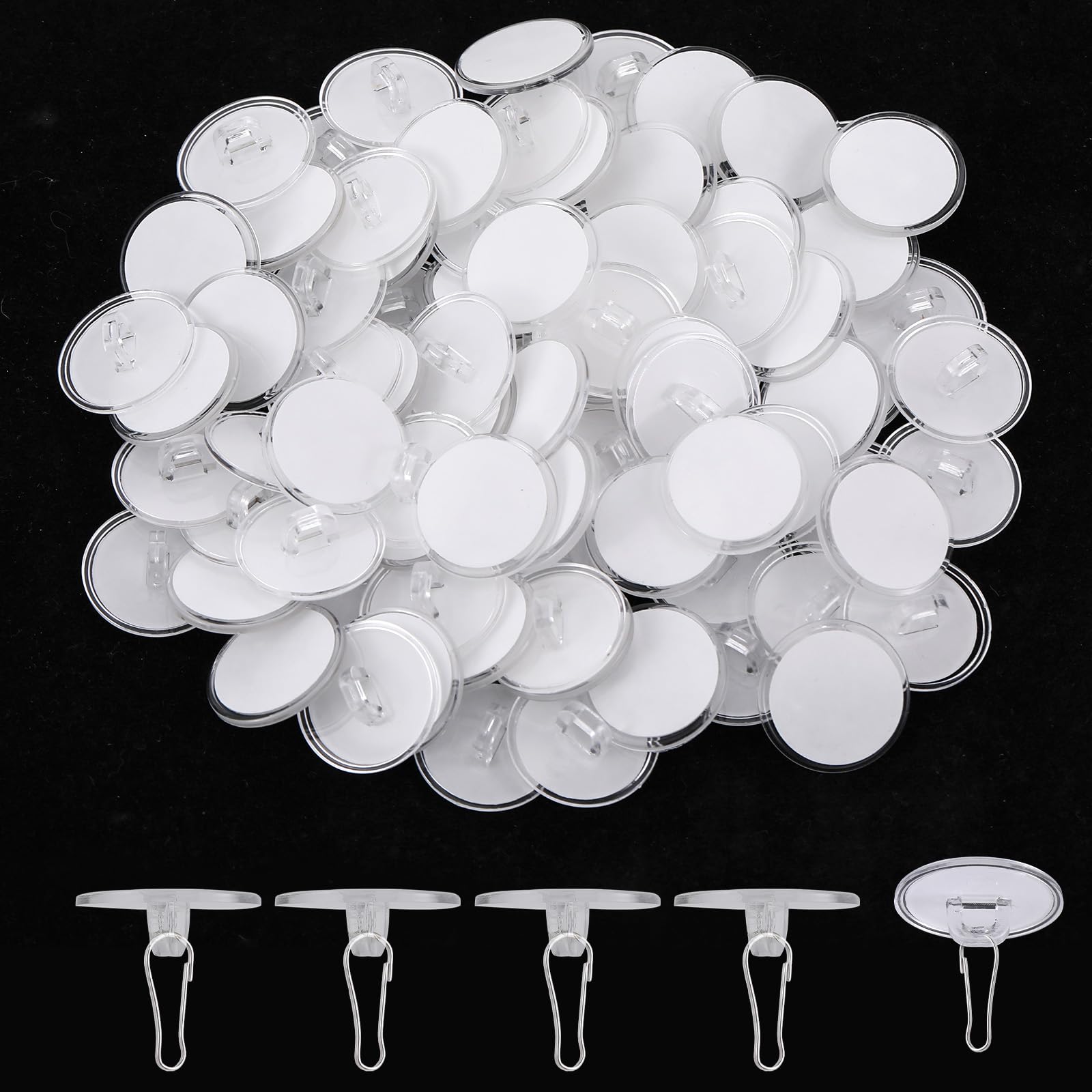 Aeaocvo 100 Pack Ceiling Hooks Adhesive Removable Transparent Wall Hanger with Hooks, 0.79” Small Disc Sticky Ceiling Hooks for Festival Wedding Halloween Christmas Party Decor