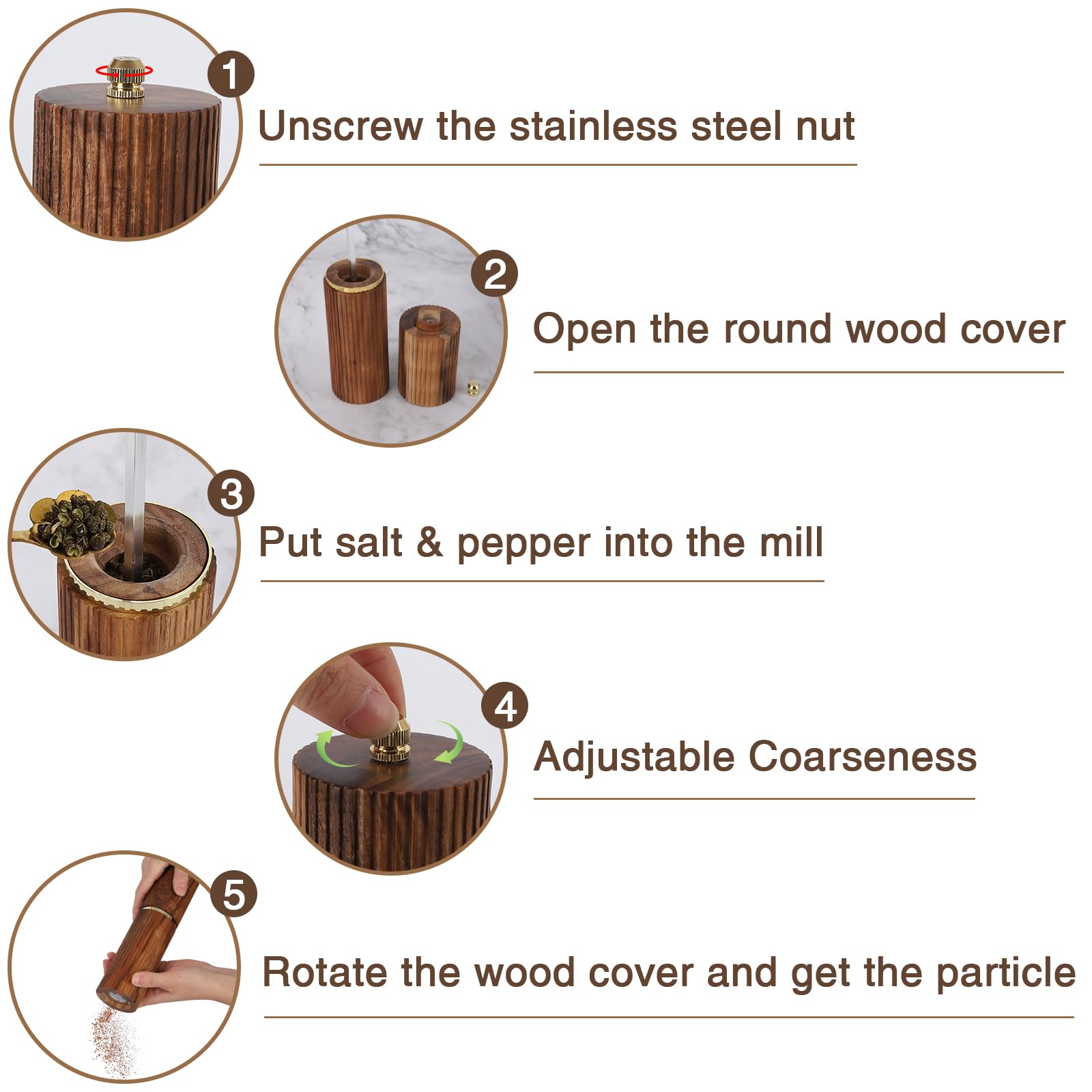 Wooden Salt and Pepper Grinder Set, Refillable Salt and Pepper grinder with adjustable Coarseness, Acacia Wood pepper mill manual, Salt and Pepper Shakers Matching Wooden tray-Ideal for Gifting