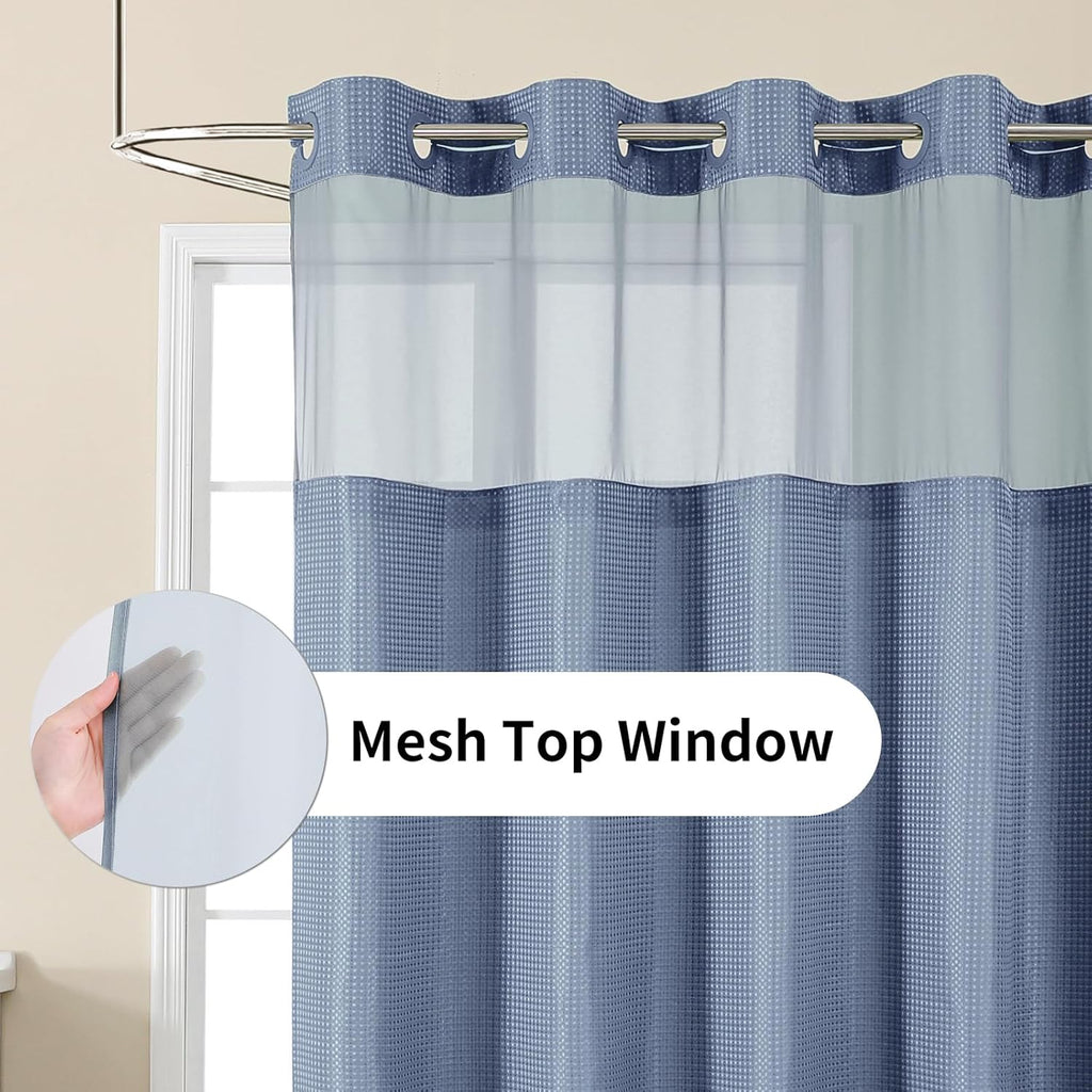 Skiennix No Hook Shower Curtain - Heavy Duty Waffle Weave with Snap-in Liner | Waterproof 72 x 75 Inch, Moonlight Blue