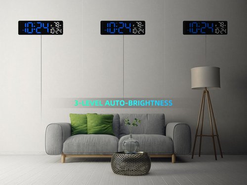 Large LED Digital Wall Clock with Date, Temperature, Auto-Brightness, Auto-DST | Big Digital Clock for Bedroom, Desk, Classroom, Living Room, Kitchen, Office, Gym, Farmhouse, Xmas Gift for Seniors