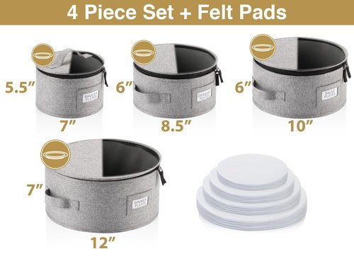 Set of 4 China Storage Cases for Dinnerware - Hard Shell and Stackable - Sizes: 12" - 10" - 8.5" and 7" W - 48 Plate Separators Included