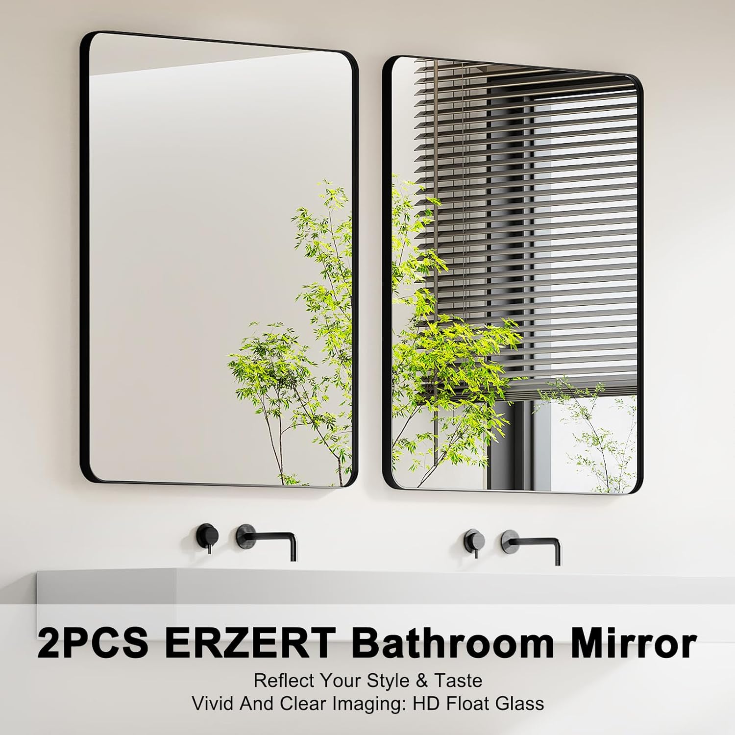Regine Switzerland Bathroom Mirrors - 2-Piece 24x36 Inch Black Metal Frame Vanity Set | Versatile Horizontal/Vertical Hanging